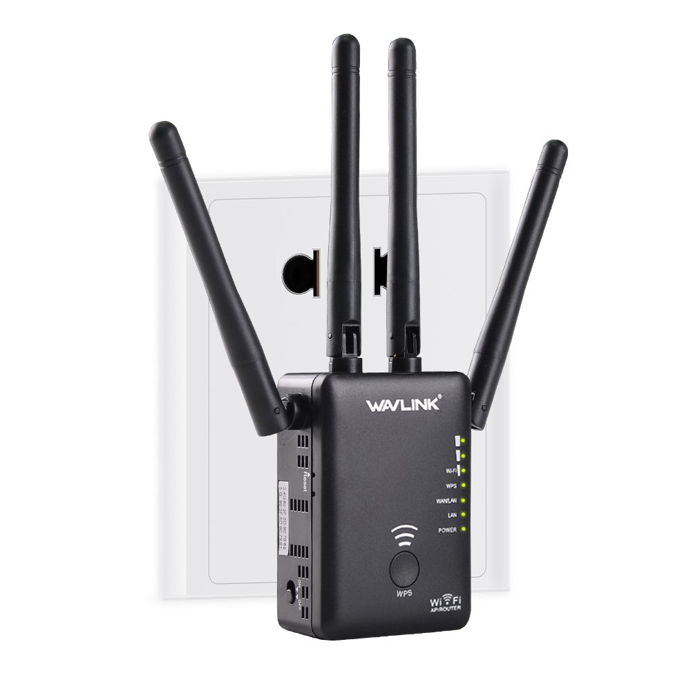 WAVLINK AC1200 WiFi Range Extender/Access Point/Wireless Router Dual Band with 4 High Gain External Antennas WPS Protection-Black