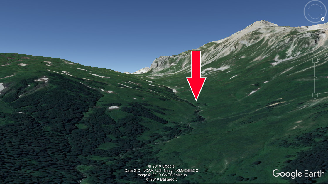 Балка «Могильная» - место гибели туристов (карта Google Earth)