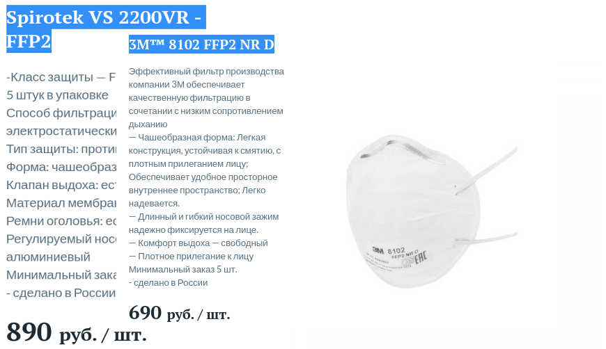 Защитная маска 3M™ 8102 FFP2 NR D за 690р. — Обман!